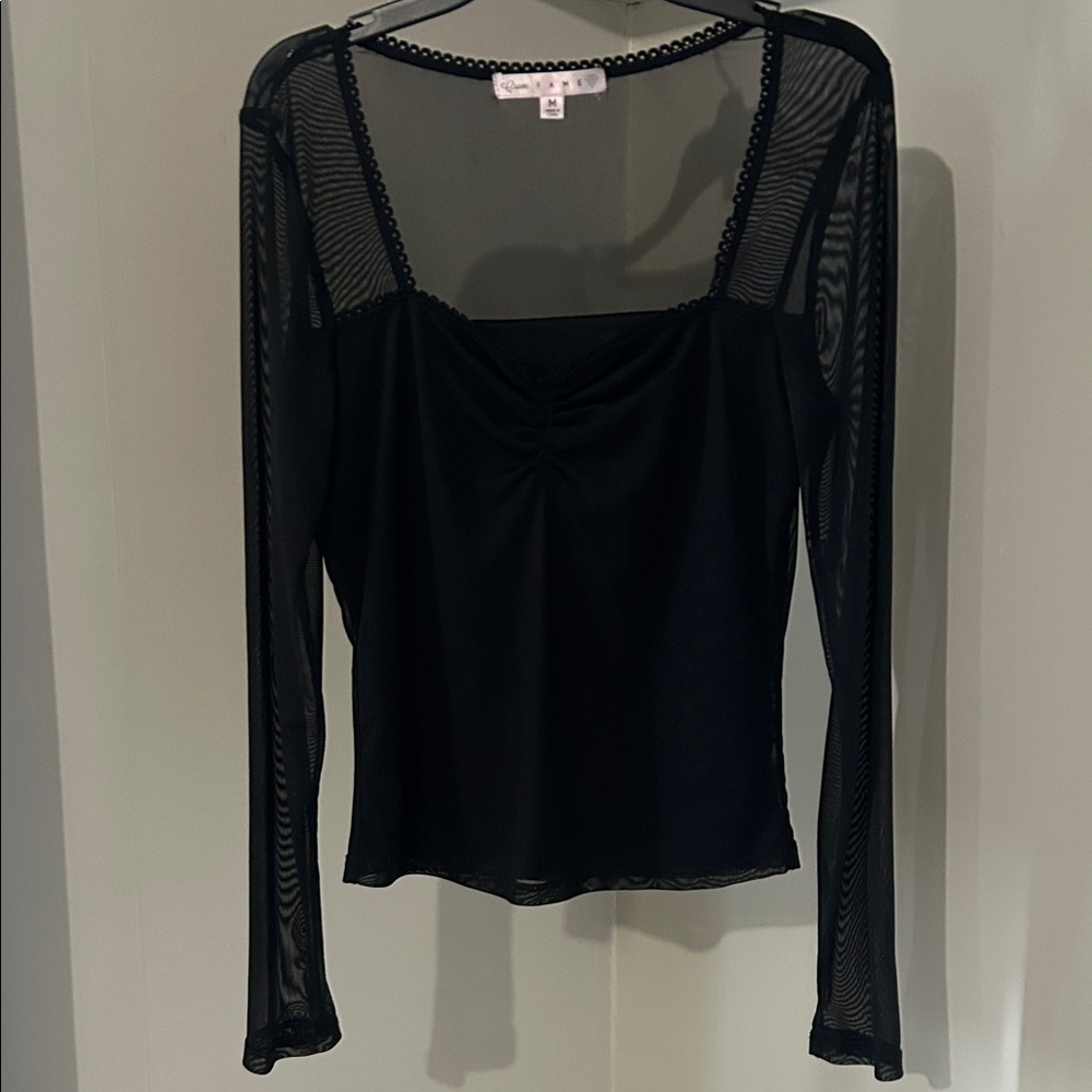 Crave Fame Black Mesh Long-Sleeve Camisole